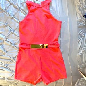 Pink Romper With Gold Belt and Open Back